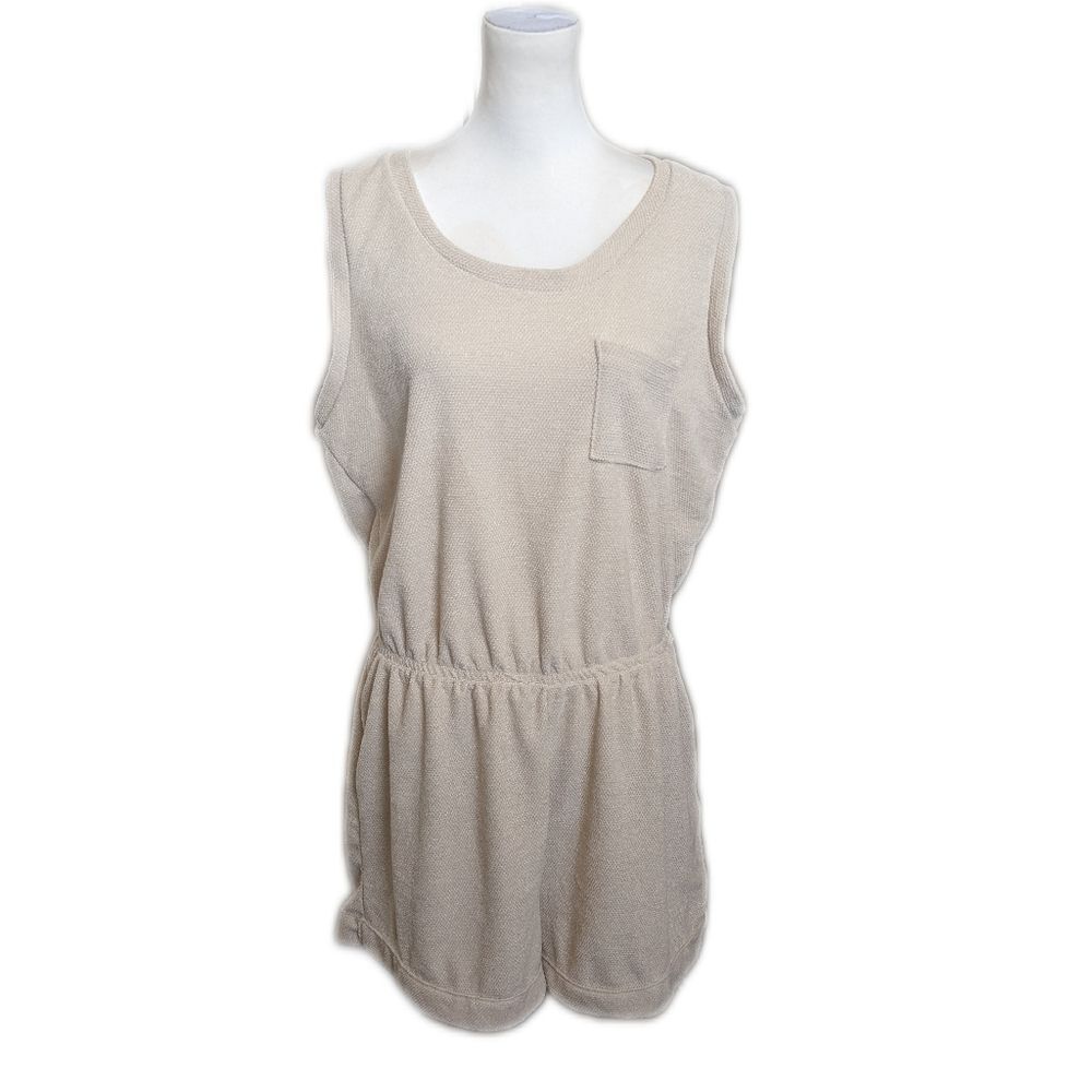 5/$55 White Birch cream waffle knit sleeveless shorts romper w/ rolled hem 1X